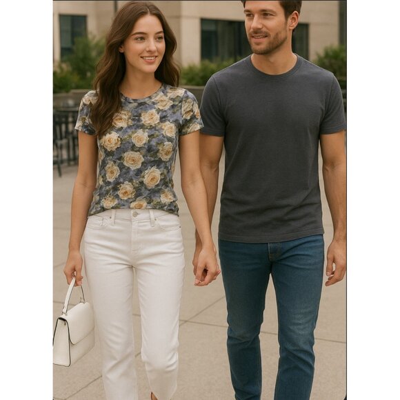 L’AGENCE Ressi Fitted Tee in Multi Cluster Floral Print Size XS New With Tags - Picture 3 of 12